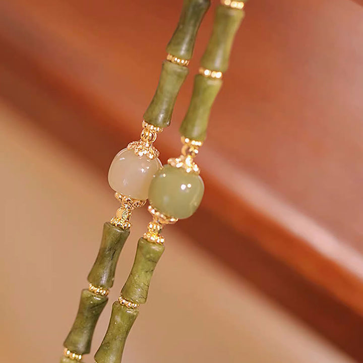 Buddha Stones 14K Miedziowane Peridot Hetian Jade Wzór Bambusa Bransoletka Szczęścia