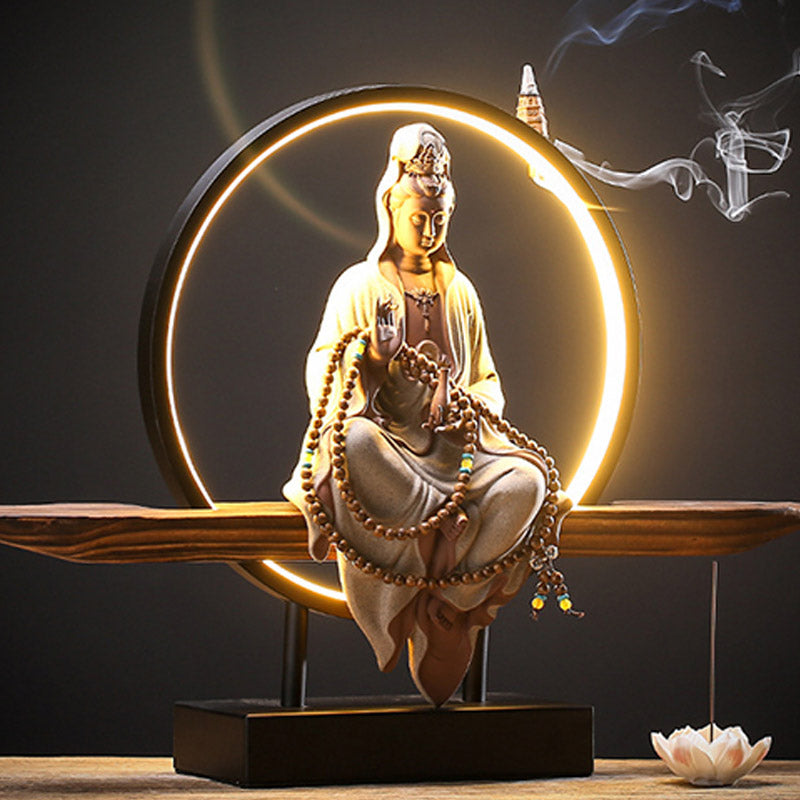 Buddha Stones Budda Awalokiteśwara Ceramiczny Lotos Relaksacyjny Kadzielnica Dekoracja - image 8