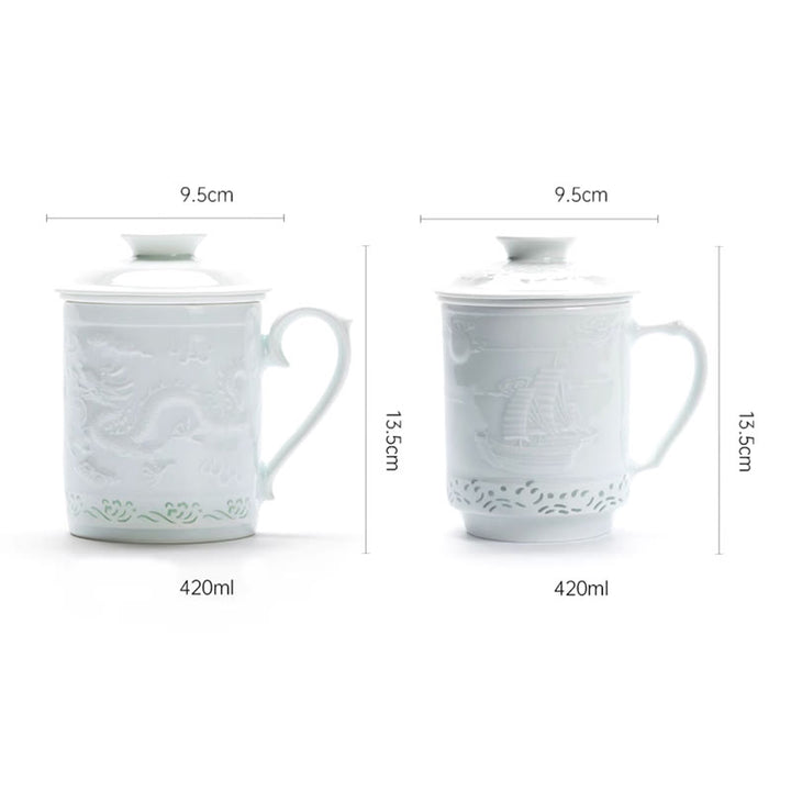 Buddha Stones Jingdezhen Linglong Porcelana Pomyślny Smok Feniks Łódź Gładkie żeglowanie Ceramiczna filiżanka do herbaty Biurowe filiżanki do herbaty 420 ml