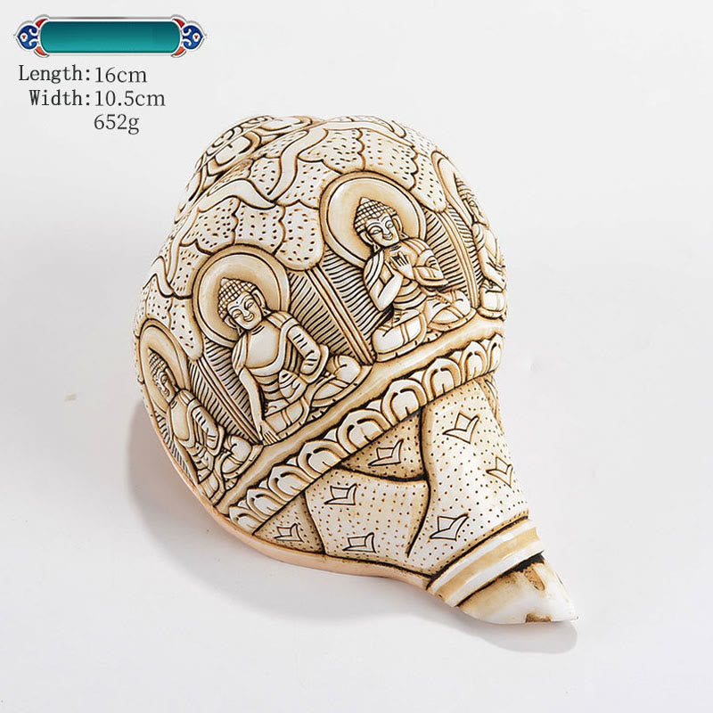 Tybetańska, ręcznie grawerowana dekoracja buddy Shankha Awalokiteśwary z muszli - Pięć Buddów 16*10,5 cm - image 13