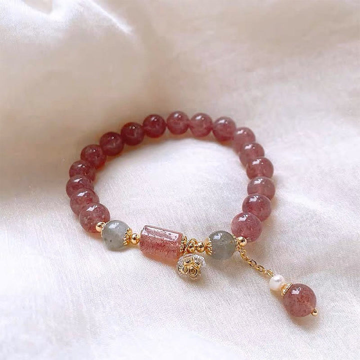 Bransoletka z Buddha Stones Naturalny Kwarc Truskawkowy Cyrkon Kwiat Pozytywny Charm