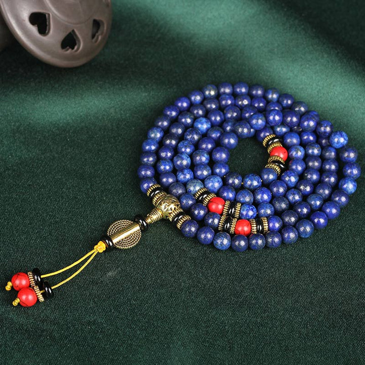 Buddha Stones Tybetańska Mala Lapis Lazuli Pozytywna Bransoletka