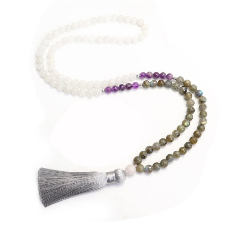 Buddha Stones 108 Mala Beads Biały Agat Ametyst Czarny Brokat Bransoletka Ochronna Kamienia