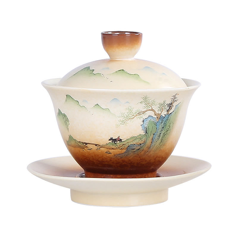 Buddha Stones Górski Krajobraz Wiejski Ceramiczny Gaiwan Sancai Filiżanka Kung Fu Filiżanka I Spodek Z Pokrywką