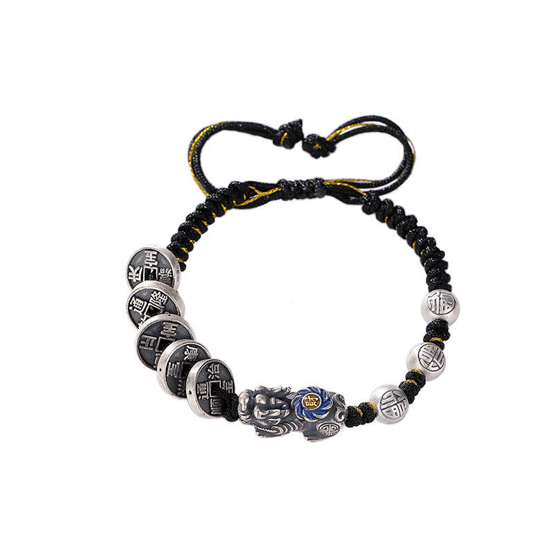 Buddha Stones 999 Srebro Sterlingowe FengShui PiXiu Miedziana Moneta Fu Charakter Bogactwo Bransoletka Pleciona