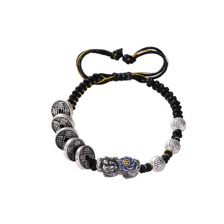 Buddha Stones 999 Srebro Sterlingowe FengShui PiXiu Miedziana Moneta Fu Charakter Bogactwo Bransoletka Pleciona