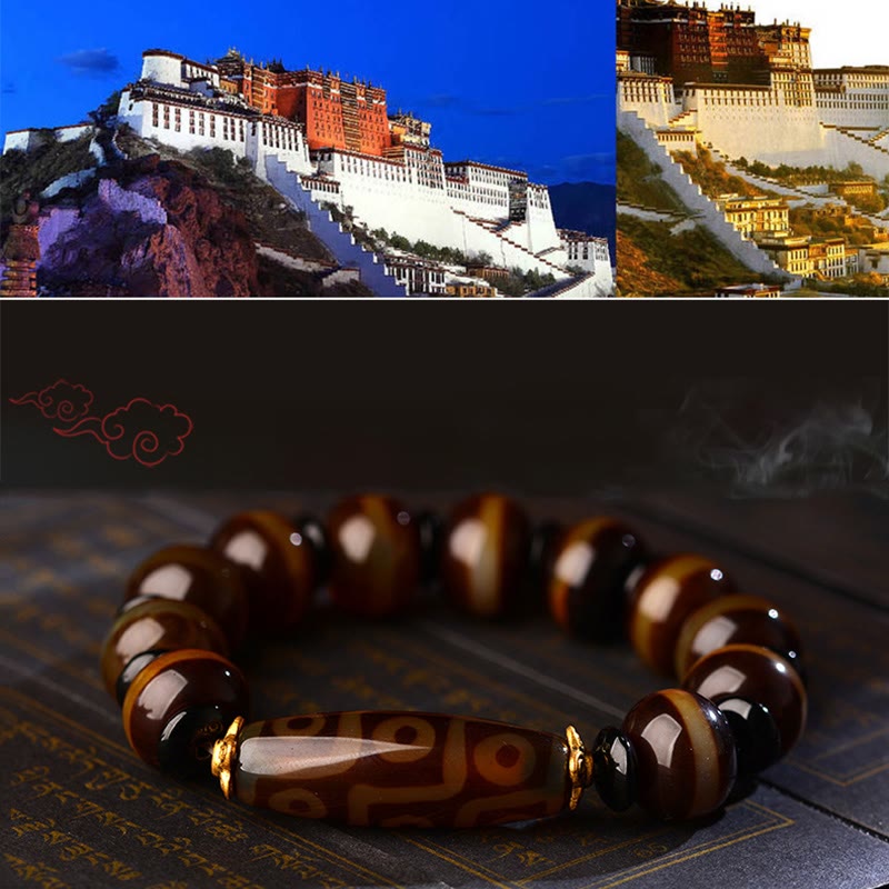 Buddha Stones Tybetańskie Naturalne Dziewięciooczne Dzi Koraliki Agatowe Bransoletka Błogosławieństwa Bogactwa