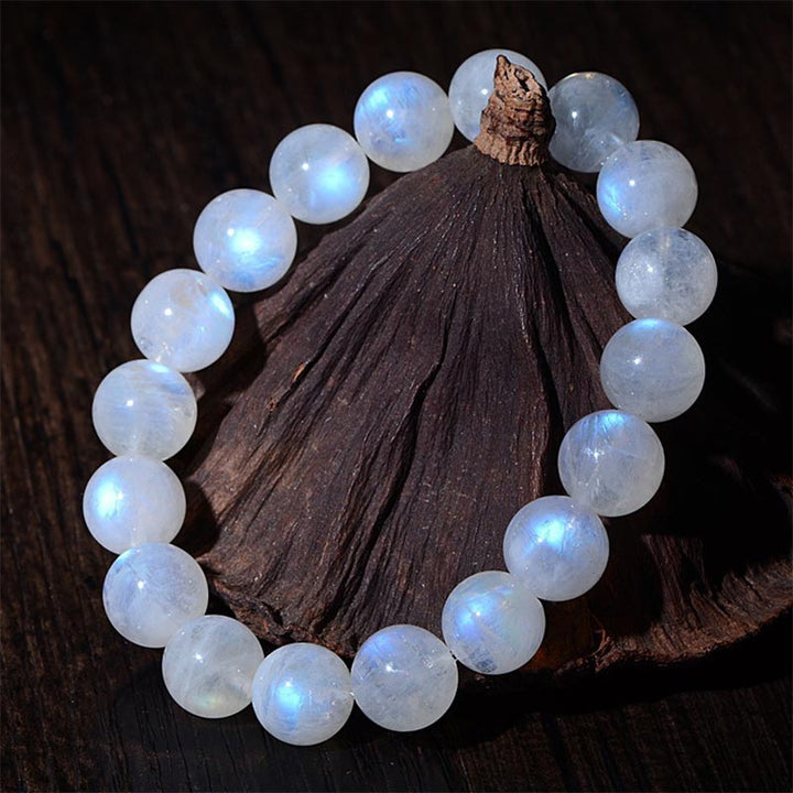 Bransoletka z naturalnego kamienia księżycowego i Buddha Stones Prosperity - Ocena A - 7 mm (obwód nadgarstka 14-17 cm) - image 1