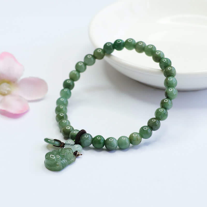 Buddha Stones Śmiejący się Budda Cyjan Jade Bransoletka lecznicza