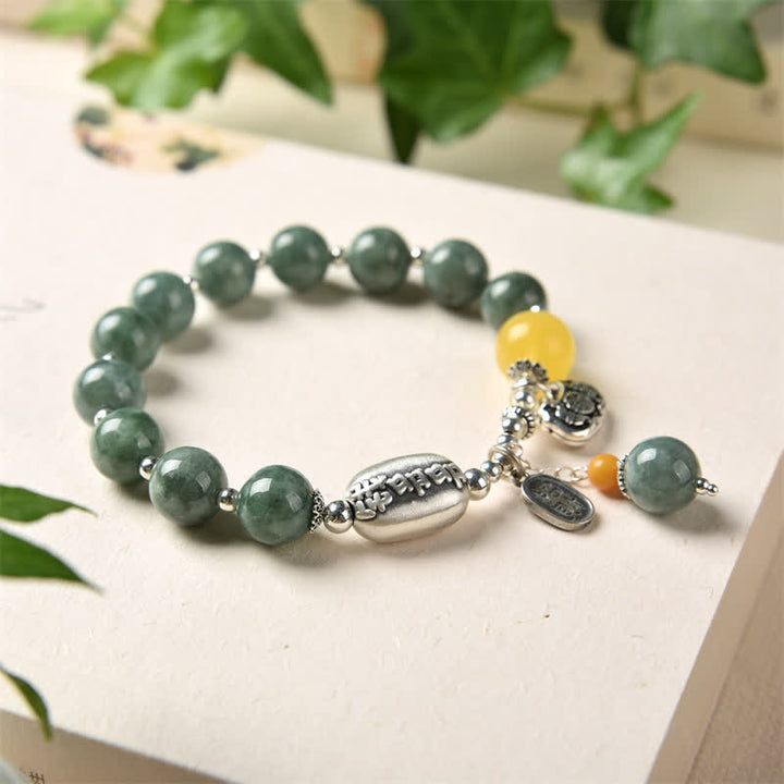 Bransoletka Sukcesu z Buddha Stones 925 Srebro Sterling Cyan Jade Amber