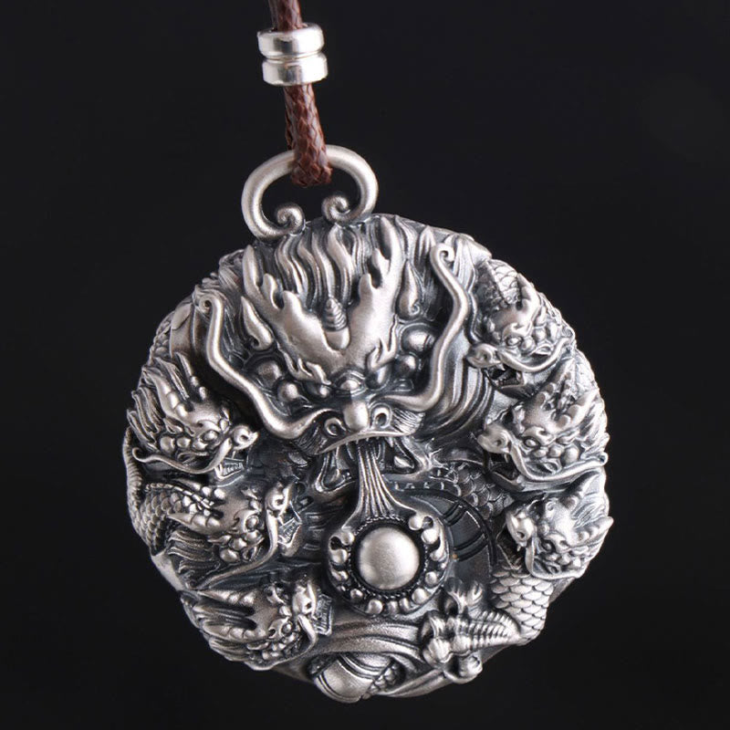 Buddha Stones 999 Srebro Sterling Dziewięć Smoków Bawiących Się Perłą Szczęście Ochrona Naszyjnik Wisiorek