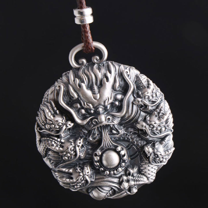 Buddha Stones 999 Srebro Sterling Dziewięć Smoków Bawiących Się Perłą Szczęście Ochrona Naszyjnik Wisiorek