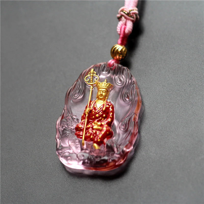 Buddha Stones Ksitigarbha Budda Liuli Kryształowy Amulet Współczucia Naszyjnik Wisiorek - Różowy Ksitigarbha - image 6