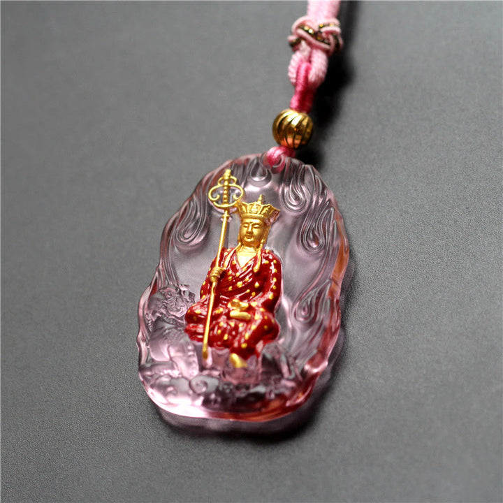Buddha Stones Ksitigarbha Budda Liuli Kryształowy Amulet Współczucia Naszyjnik Wisiorek - Różowy Ksitigarbha - image 6