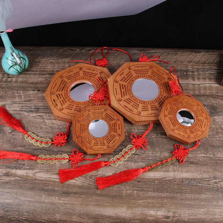 Feng Shui Bagua Mapa Peach Wood Monety Pięciu Cesarzy Chińskie Węzły Równowaga Mapa Energii Lustro