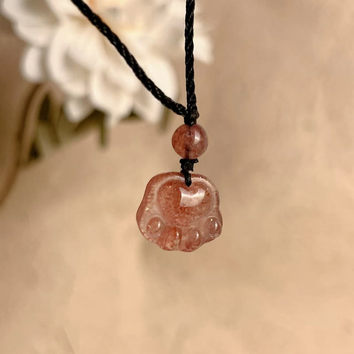 Buddha Stones Kwarc Truskawkowy Piękny Koci Łapa Pazur Uzdrawiający Naszyjnik Wisiorek - image 8