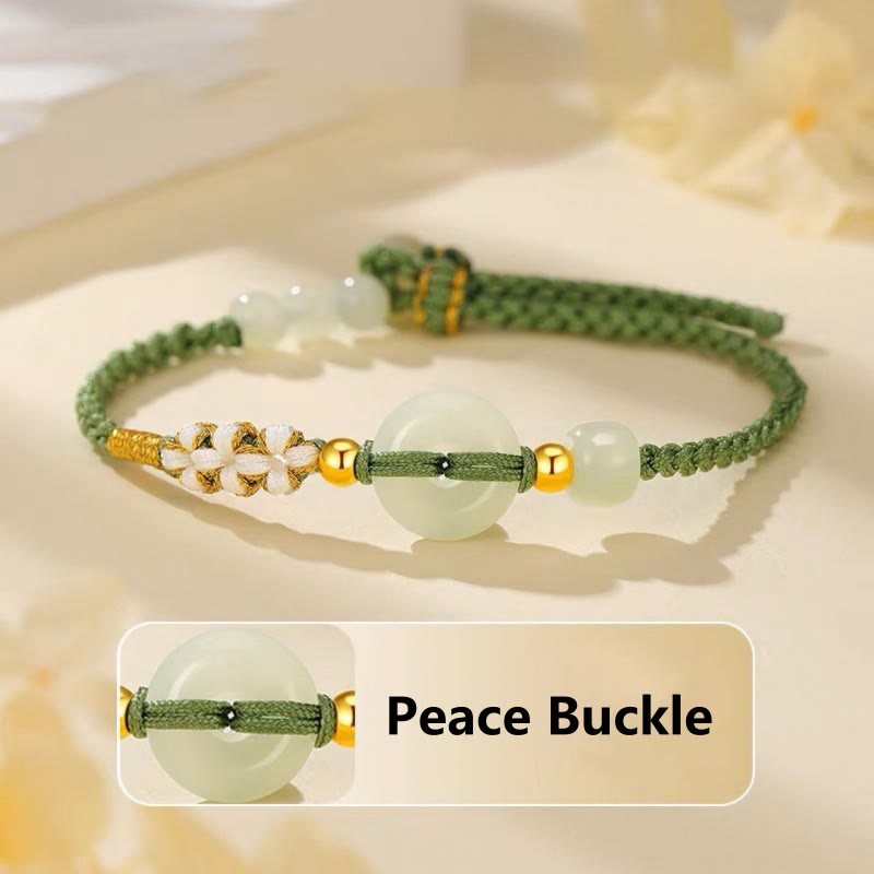Bransoletka z zapięciami z Buddha Stones Hetian Jade Peace Buckle Luck Peach Blossom