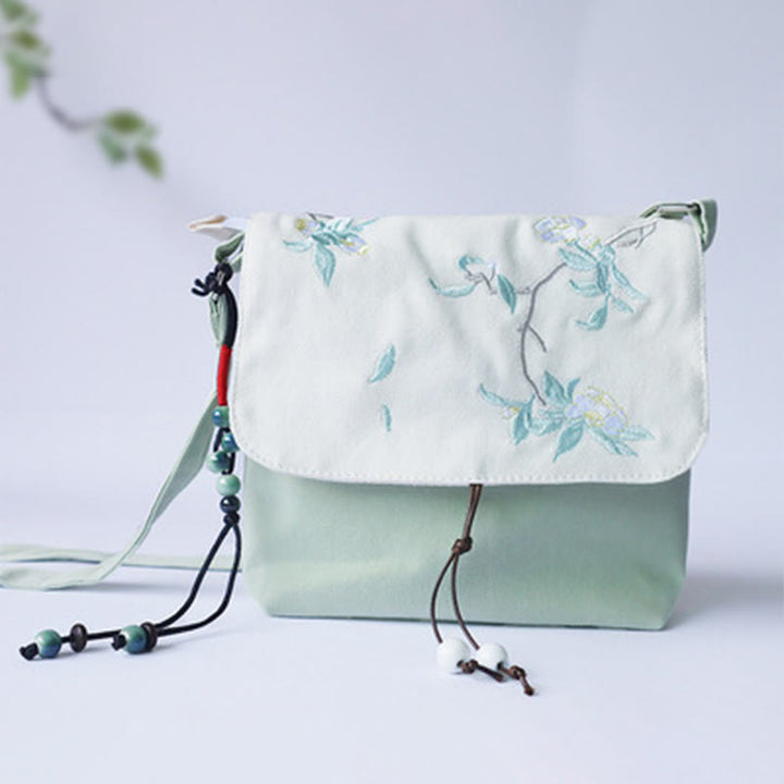 Buddha Stones , ręcznie haftowane kwiaty śliwkowe, płócienna torba typu crossbody, torba na ramię