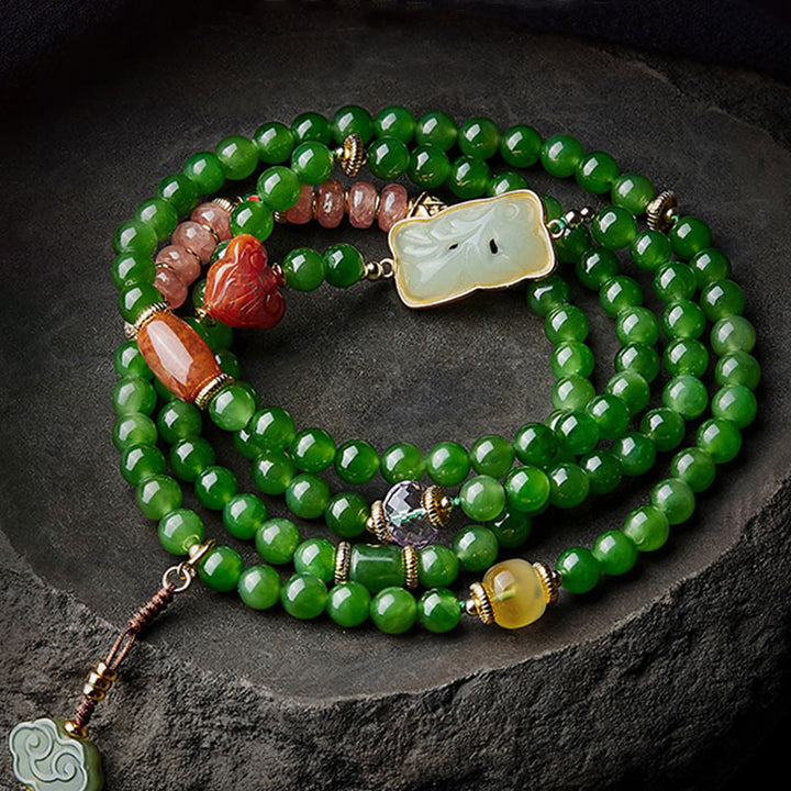 Buddha Stones 108 Mala Beads Cyan Jade Red Agat Bransoletka Szczęścia Śmiejącego Się Buddy
