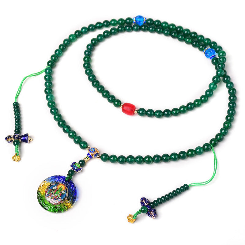 Buddha Stones 108 Mala Koraliki Naturalny Zielony Agat Bodhisattwa Zielona Tara Manifestacja Charm Bransoletka