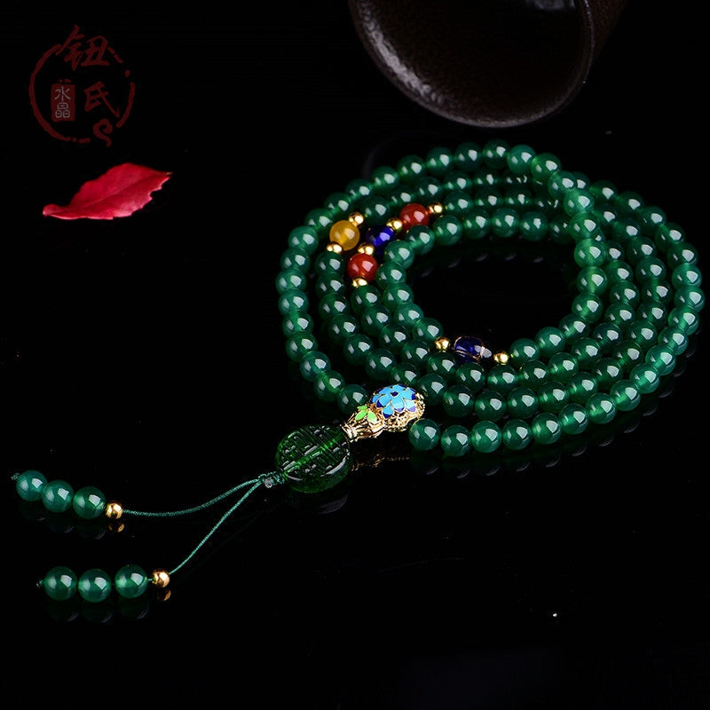 Buddha Stones 108 Mala Beads Naturalna Zielona Agatowa Bransoletka Wspomagająca Moc