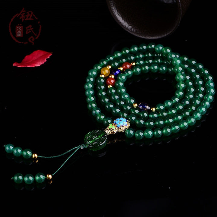 Buddha Stones 108 Mala Beads Naturalna Zielona Agatowa Bransoletka Wspomagająca Moc