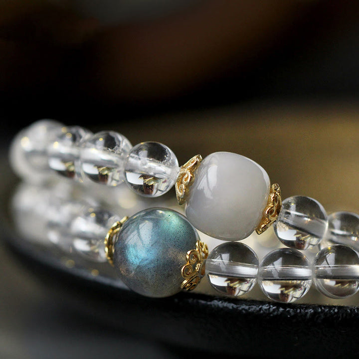 Buddha Stones 925 Srebro Sterlingowe Chiński Zodiak Natal Budda Biały Kryształ Medytacja Bransoletka Potrójnie Owijana - image 1