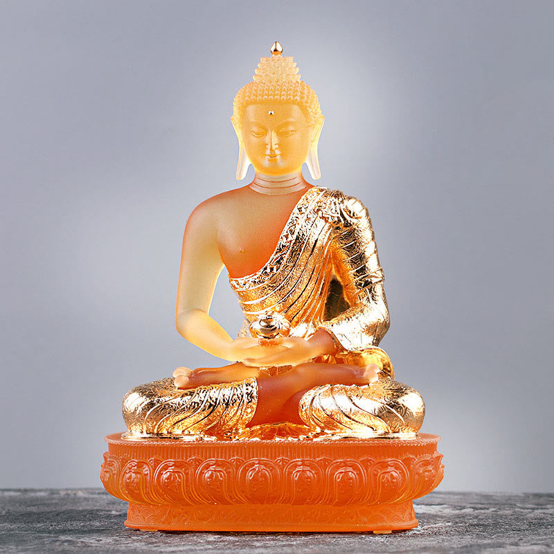 Buddha Stones Figurka Buddy wykonana ręcznie Liuli Dzieło sztuki Posąg spokoju Oferta domowa Dekoracja - Złoty Budda - image 0