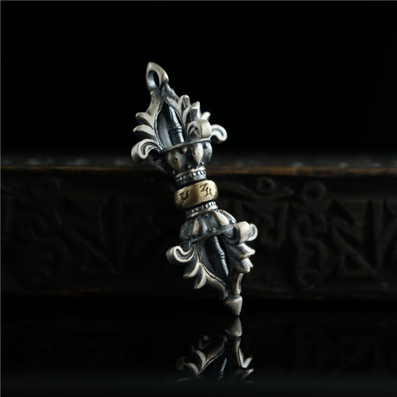 Buddha Stones 925 Srebro Sterlingowe Om Mani Padme Hum Dorje Vajra Grawerowana Siła Wisiorek Dekoracja Wisząca