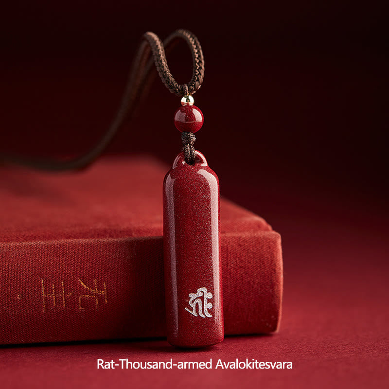 Chiński zodiak natalny budda cynober amulet ochrona sznurkowy naszyjnik wisior - Brązowy - Szczur-Tysiącramienny Awalokiteśwara - image 3
