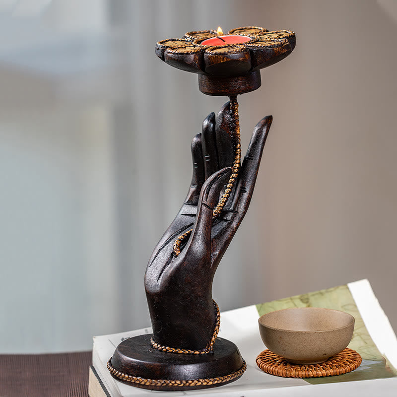 Buddha Stones Wzór Dłoni Drewniany Świecznik Domowy Świecznik Dekoracja