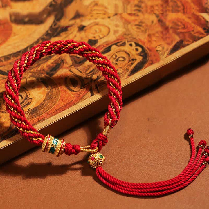 Buddha Stones Tybetańskie Ręcznie Robione Szczęście Thangka Koło Modlitewne Charm Bransoletka ze Sznurka