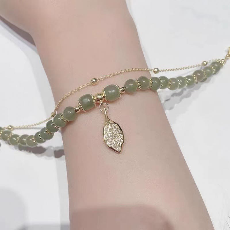 Buddha Stones Jade Liść Miłorząb Tulipan Orzeszek Fu Charakter Szczęścia Bransoletka Koralikowa