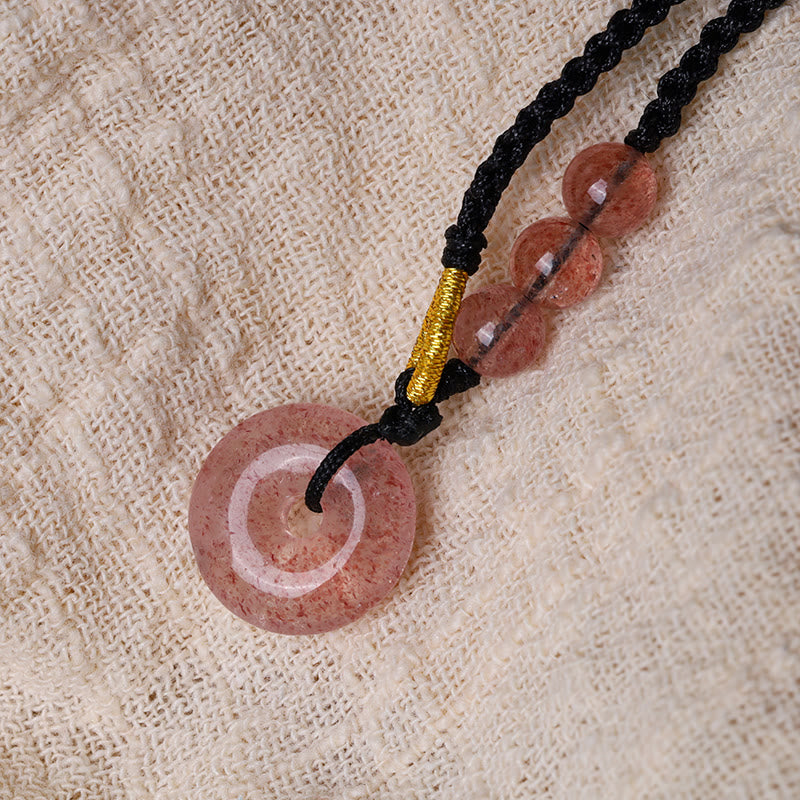 Buddha Stones Kwarc Truskawkowy Chalcedon Klamra Pokoju Naszyjnik Uzdrawiający Wisiorek
