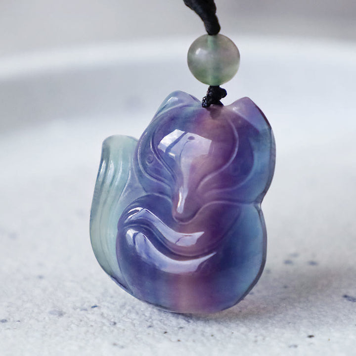 Buddha Stones Naturalny Fluoryt Złoty Połysk Obsydian Lis Wisiorek Ochrona Naszyjnik