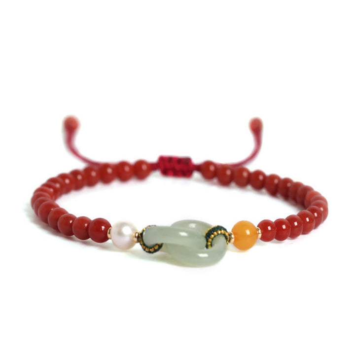 Buddha Stones Natural Red Agat Hetian Jade Double Peace Buckle Confidence