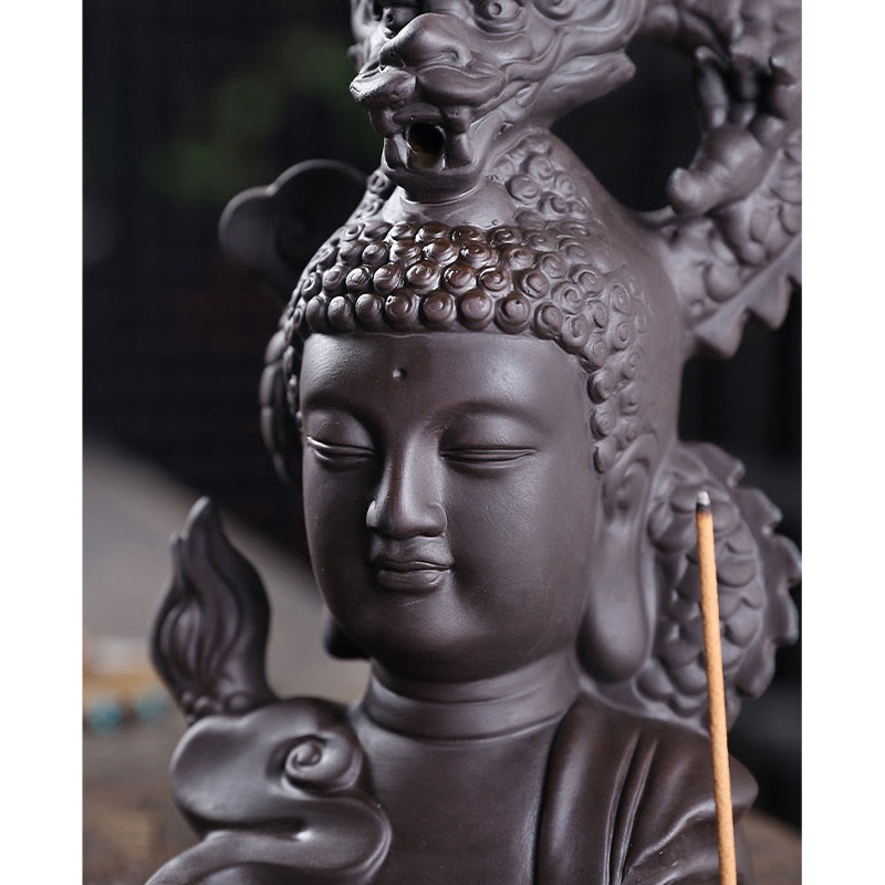 Buddha Stones Smok Budda Pomyślne Chmury Fioletowa Glina Uzdrawiająca Kadzielnica Dekoracja