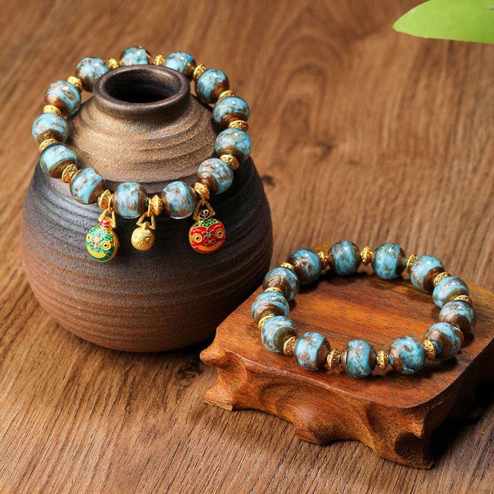 Buddha Stones Złota Połykająca Bestia Rodzina Charm Liuli Szklane Koraliki Bransoletka Fortuna - image 6