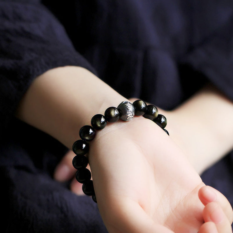 Buddha Stones Chiński Zodiak Natal Budda Obsydian Oczyszczająca Bransoletka - image 3