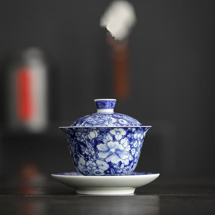 Buddha Stones Vintage Niebieski I Biały Porcelana Ceramiczna Gaiwan Sancai Filiżanka Kung Fu Filiżanka I Spodek Z Pokrywką