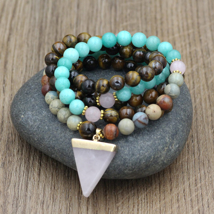 Buddha Stones 108 Koraliki Naturalny Kamień Tygrysie Oko Mala Bransoletka Lecznicza - 8 mm (kamienie naturalne, kolor może się różnić) - image 0