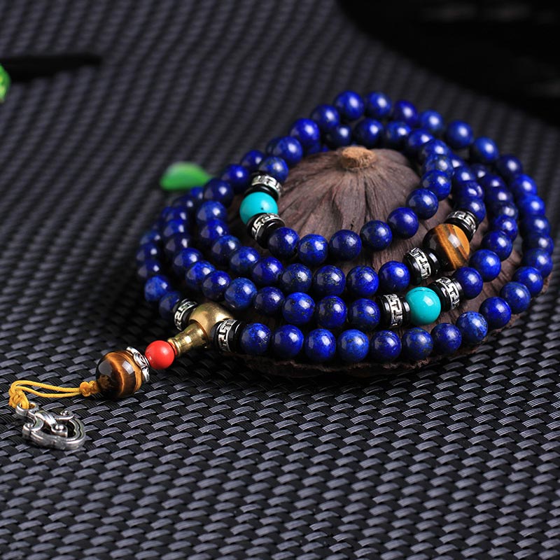 Buddha Stones 108 Koralików Lazuryt Pozytywna Bransoletka Mala