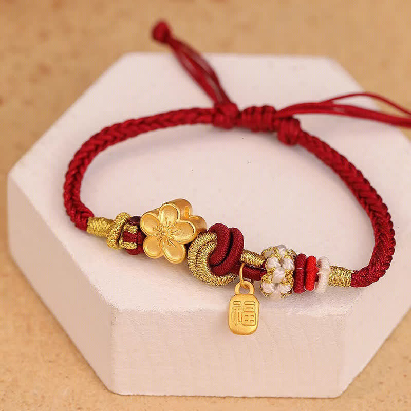 Bransoletka z czerwonego sznurka z zawieszką szczęścia i Buddha Stones Peach Blossom