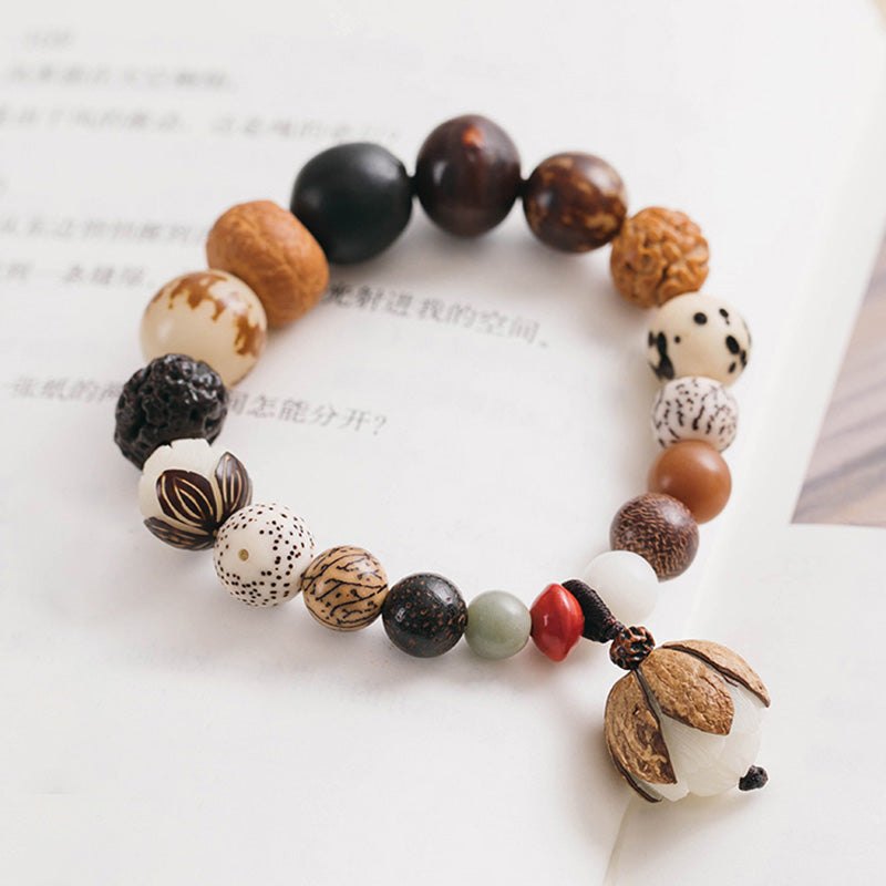 Buddha Stones Bodhi Nasiona Lotosu Mądrość Spokój Bransoletka Mala Na Nadgarstek