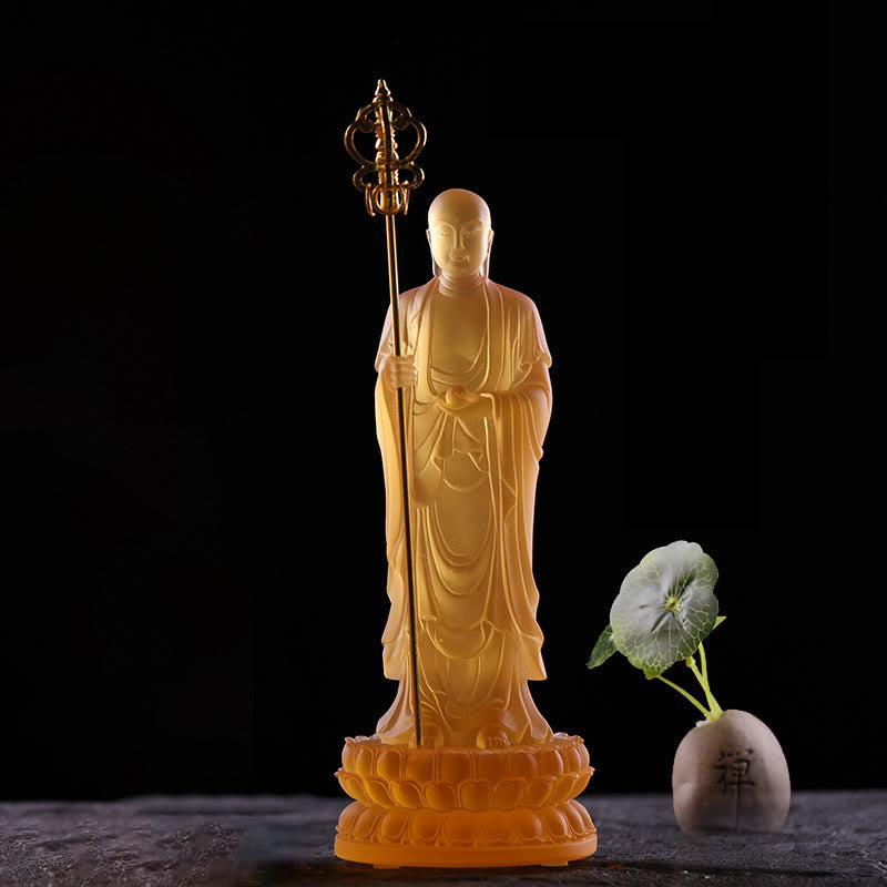 Buddha Stones ręcznie robione Ksitigarbha Bodhisattwa figurka Liuli kryształowe dzieło sztuki posąg spokoju dekoracja domu