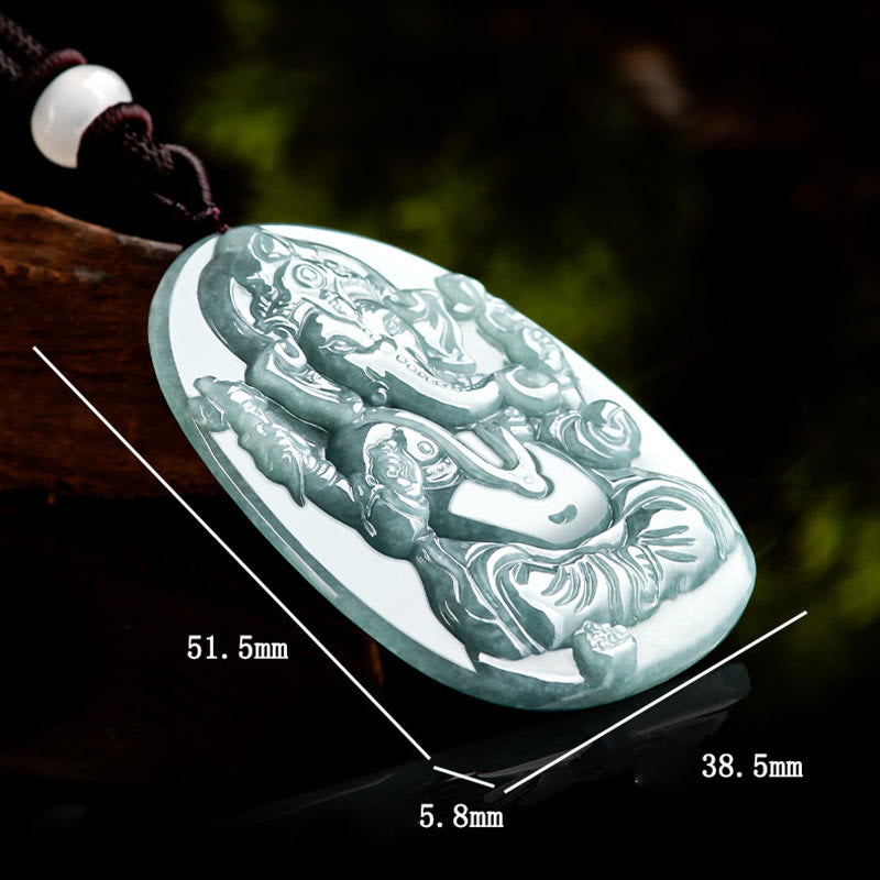 Buddha Stones Naturalny Jadeit Ganesh Ganpati Ochrona Słonia Amulet Naszyjnik Wisiorek