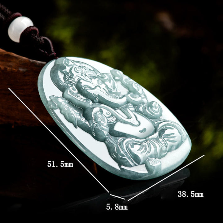 Buddha Stones Naturalny Jadeit Ganesh Ganpati Ochrona Słonia Amulet Naszyjnik Wisiorek