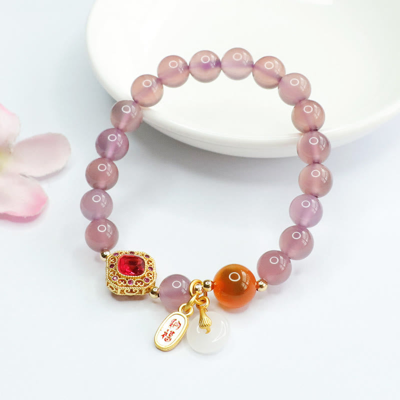 Buddha Stones Naturalny Fioletowy Chalcedon Cukierkowy Agat Klamra Pokoju Harmonia Szczęście Bransoletka z Urokiem