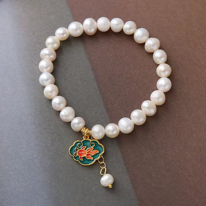 Bransoletka z pereł naturalnych Lotus Koi Fish Goldfish Optimism Charm