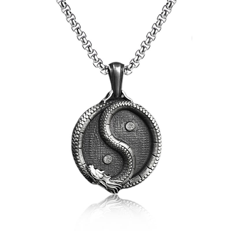 Buddha Stones Czysta Cyna Yin Yang Smok Szczęście Siła Naszyjnik Wisiorek - Wisiorek i łańcuszek - image 3